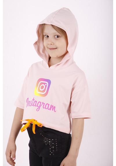 Toontoy Kids Toontoy Kız Çocuk Instagram Baskılı Kapüşonlu Tişört Pudra