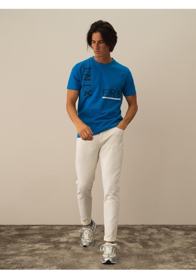Xint Mavi Pamuk Dokulu Regular Fit Tişört 502058