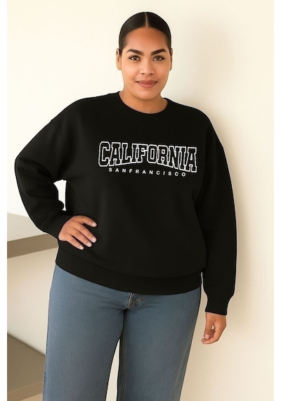 Benroma 3 İplik Penye Calıfornıa Baskılı Unisex Sweatshırt Siyah