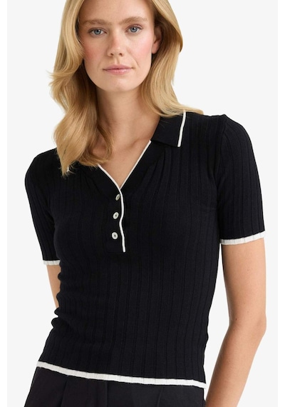 Defacto Fitted Polo Yaka Triko Kısa Kollu Kazak F7771ax25aubk81 Siyah
