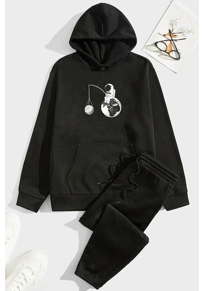 Uyguntarz Unisex Uzay Temalı Eşofman Takımı Siyah