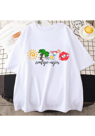 Startmore Beyaz Bad Bunny Komik Baskı Harajuku Ullzang Sevimli Komik Tshirt Beyaz