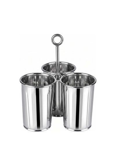 The Mia Krom 3 Bölmeli Kulplu Galvaniz Sunumluk 25 Cm Gümüş
