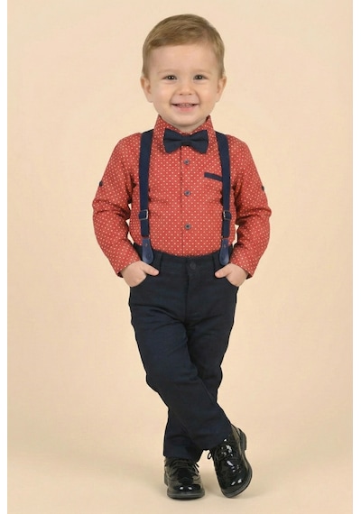 Mnk Baby & Kids Erkek Bebek Askı Papyon Gömlek Pantolon Takım M00785 Bordo
