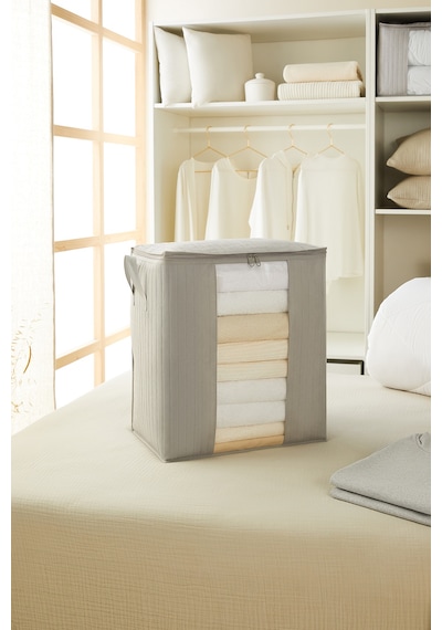 Ocean Home Textile Pvc Pencereli Gri Renk Kapitone Hurç 45 x 30 x 50 cm