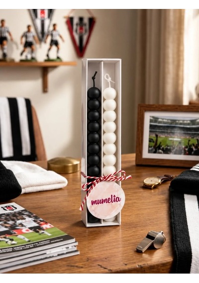 Mumelia Taraftar Bubble Şamdan - Doğal Soya Kutulu Dekoratif Taraftar Mum - 2'li - Siyah-beyaz