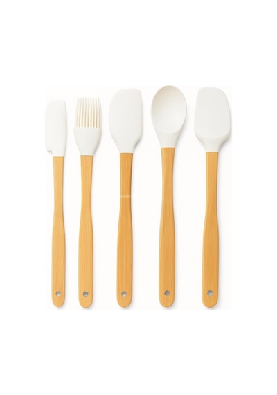 Tr 5'li Silikon Spatula Seti Bambu Saplı Mutfak Gereçleri Isıya Dayanıklı Yapışmaz Hamur Karıştırıcı Pasta F Diğer