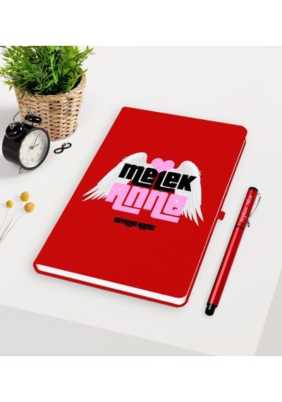 Kişiye Özel Melek Anne Kırmızı Defter Kalem Seti Kırmızı