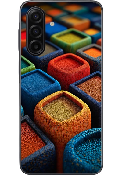 Samsung Galaxy A17 Uyumlu Renkli Kare Puflar Baskılı Silikon Kılıf