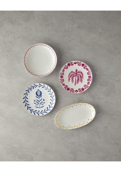 Carnival Tulip Bone Porselen Pasta Tabağı 20 Cm Lacivert-beyaz Çok Renkli