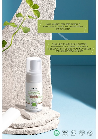 INCIA %100 Doğal İpeksi Yüz Temizleme Köpüğü Makyaj Akne Siyah Nokta Sivilce Yağlı Ciltler Vegan 125 ML