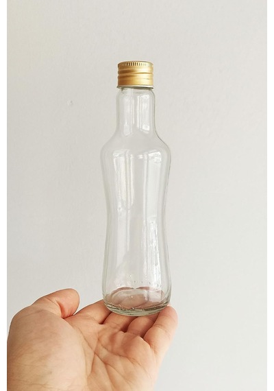 250 Ml Şeffaf İnce Belli Kapaklı Cam Şişe 250 Cc Meşrubat Şişesi 6 Adet Altın Kapak Çok Renkli