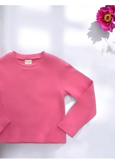 Kız Çocuk Pamuklu Kaşkorse Crop Bluz-15213 Fuşya