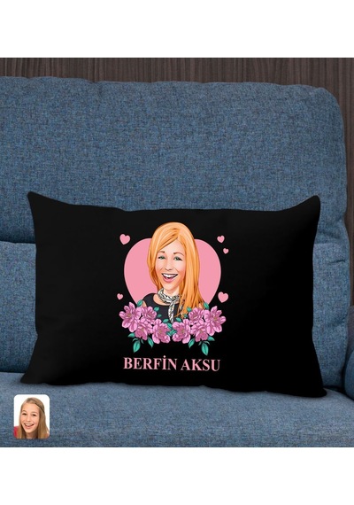 Bk Gift Kişiye Özel Anneler Günü Karikatürlü Premium Kumaş Siyah Dikdörtgen Kırlent Yastık, Anneler Günü Hediyesi, Ev Dekorasyonu-2