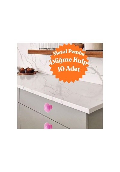 10 Adet Metal Yuvarlak Düğme Kulp - Çocuk Odası, Mutfak Ve Dolap İçin Modern Çekmece Kulbu Pembe Pembe