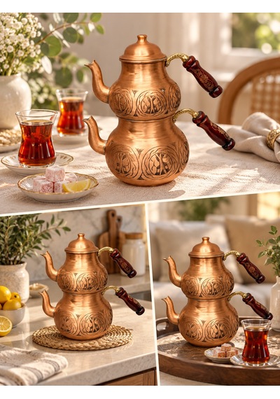 Aura Copper Ağır El İşlemeli Kalın Bakır Çaydanlık Takımı 1,2 Mm 27 Cm Bakır Mat/ac-cy-031