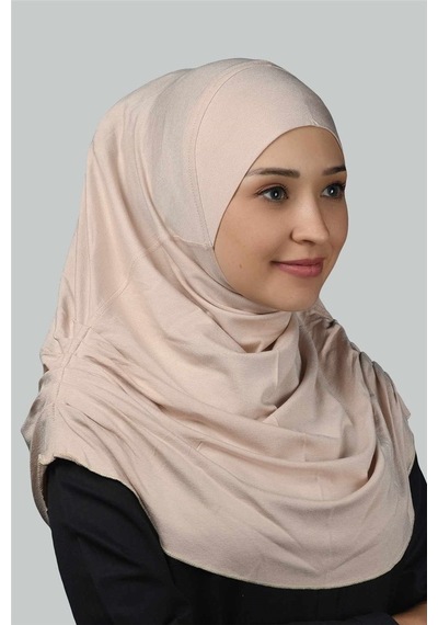 Altobeh Hazır Türban Büzgülü Pileli Pratik Eşarp Tesettür Hijab - Namaz Örtüsü - Bej