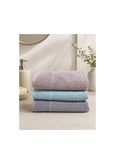 Gonca Kristal Desenli Renkli Havlu 50x90 Cm 3'lü Set %100 Pamuk - Lilac Coast Çok Renkli