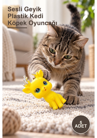 5 Adet Sesli Geyik Plastik Kedi Köpek Oyuncağı