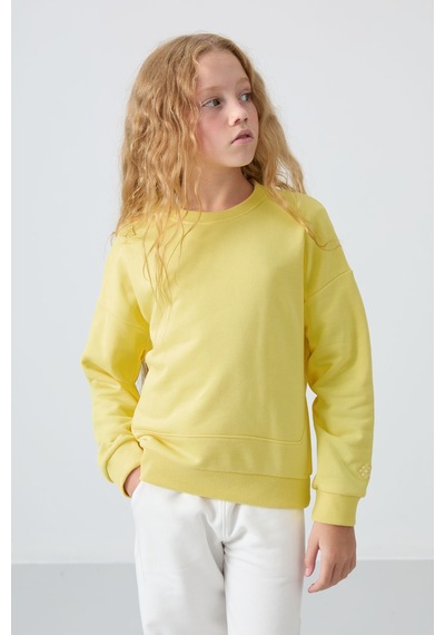 Oversize 3lü Paket Sarı-ekru-su Yeşili Kız Çocuk Sweatshirt - 75150 Sarı
