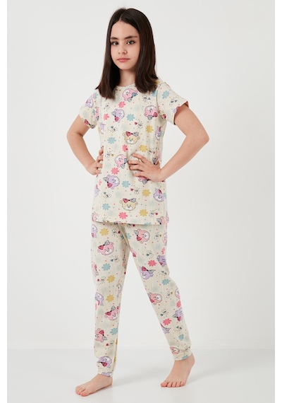 Lela % 100 Pamuk Bisiklet Yaka Kısa Kollu Kız Çocuk Pijama Takımı 6651004 Bej