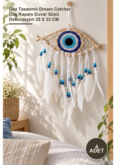 4 Adet Rüya Kapanı Göz Tasarımlı Dream Catcher Düş Kapanı Duvar Süsü Dekorasyon 25 X 33 Cm