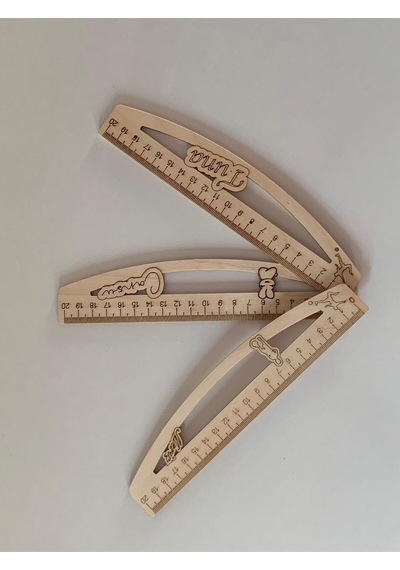 Kişiye Özel Isim Yazılabilen Ahşap Cetvel 20cm İki Adet Renksiz Ham Mdf