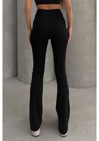 Lesa Wear Yüksek Bel Flare Comfort Çift Cepli Toparlayıcı İspanyol Paça Pantolon Siyah