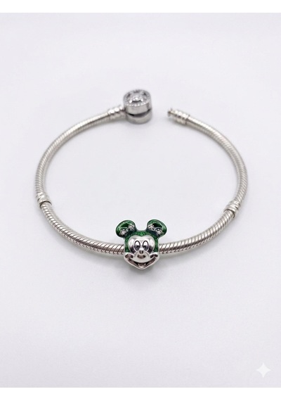 Bayan Yeşil Mickey Model Gümüş Charm
