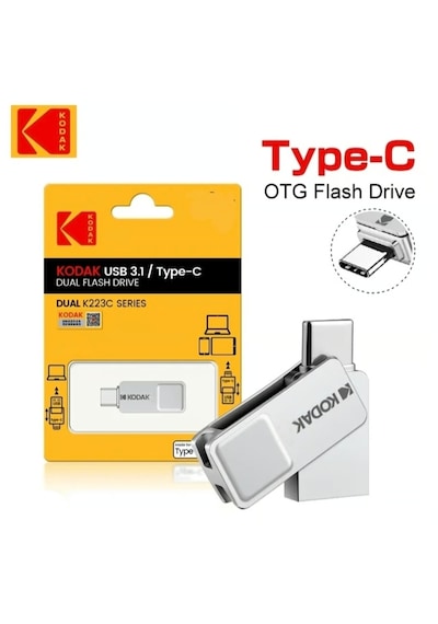 Kodak 32gb. Type-c Ve Usb 3.1 Çift Girişli Minik Hızlı Usb Flash Bellek Otg Çift Girişli  Metal Ve Sağlam 32 GB