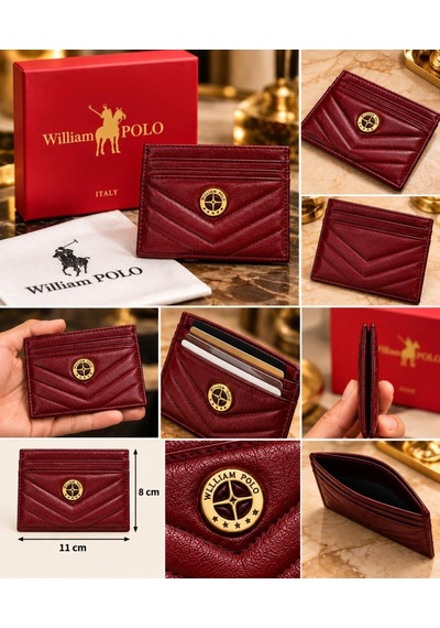 Williampolo Anka Hakiki Deri Unisex Kartlık-ince Tasarım Bordo