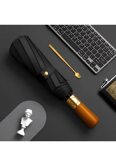 Bliss Umbrella Ahşap Saplı 12 Telli Siyah Şemsiye