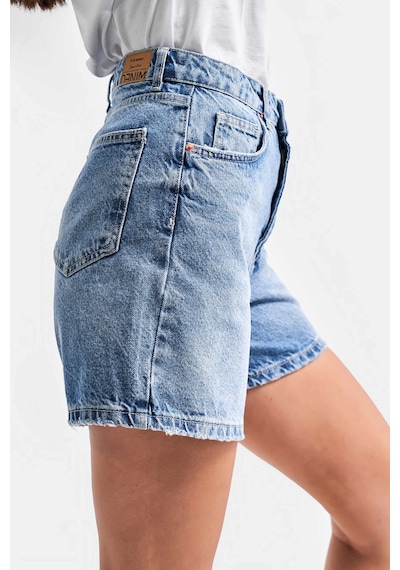 Itsbasic Kadın Mavi Renk Diana Mom Fit Midi Boy Denim Şort
