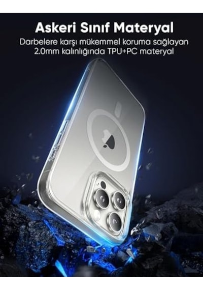İphone 17 İçin Origin+ Serisi Magsafe İle Uyumlu Crystal Clear Ultra Şeffaf Hybrid Materyal Kılıf Yarı Yumuşak Yarı Sert Dayanıklı Kılıf Kapak Ultra Şeffaf, 17 50 x 22