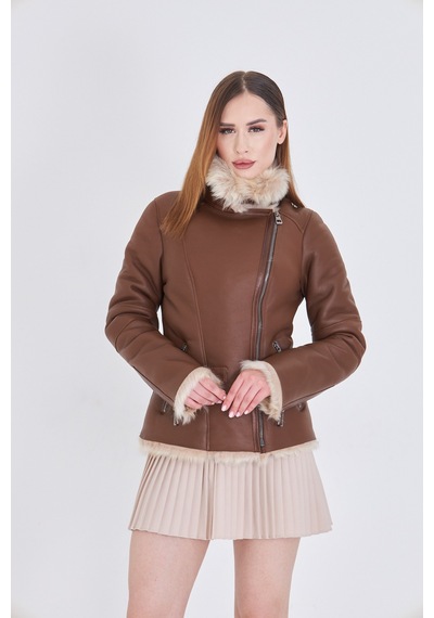 M M Marki Marki Kadın Hakiki Toskana Kürk Mont, Kahverengi, Fermuarlı, 63 Cm, Kışlık, Lüx Deri Mont - 112122
