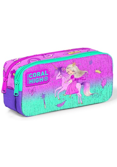 Coral High Kız Çocuk Pembe Yeşil Unicorn Ve Prenses Üçlü İlkokul Okul Çanta Seti