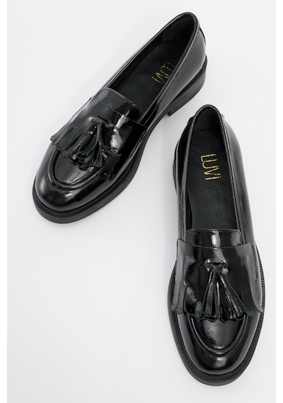Luvishoes Luvi Shoes Milina Siyah Rugan Püsküllü Hakiki Deri Kadın Loafer Ayakkabı Siyah