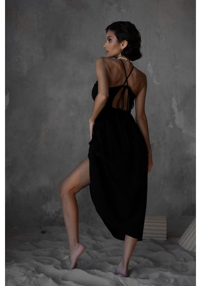 Mai Collection Mai Studios Co. Mykonos Siyah Müslin Elbise Siyah