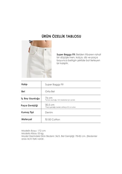 Itsbasic Kadın Kırık Beyaz 7s6-101 Süper Baggy Kalp Detaylı Özel Tasarım Denim Jean