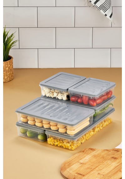 Multi Box 6 Parça 3 Farklı Boy Saklama Kabı Seti - Dondurucu & Mikrodalga Uyumlu Gri
