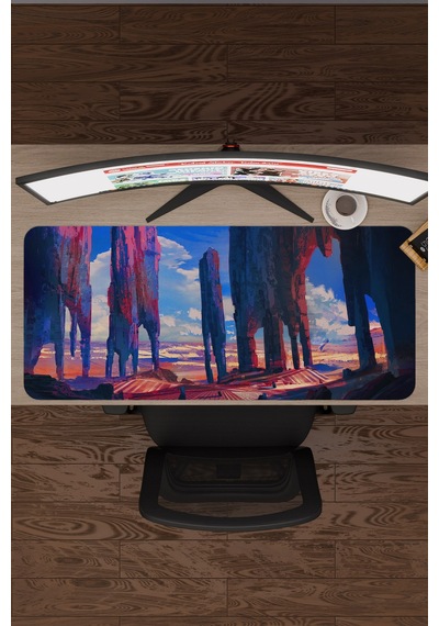 Dijital Çölde Sütunlar V3 90x40 Xxl Gaming Kauçuk Kaymaz Taban Mouse Pad Fare Altlığı