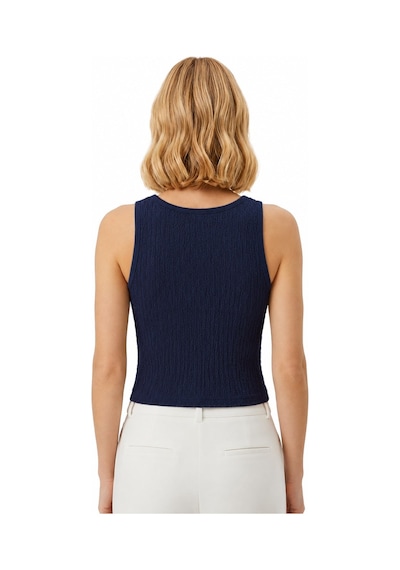 Cottonhıll Premium - Tide Collection Lacivert Bisiklet Yaka Bürümcük Dokulu Kolsuz Kadın Crop Bluz