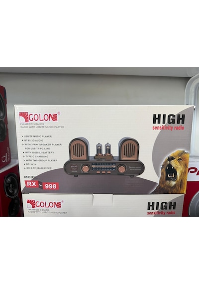 Golon Rx-998 Siyah Nostaljik Şarjlı Radyo Bluetooth Hoparlör Usb Tf Kart Fm/am/sw 3 Bantlı Sencan Sound
