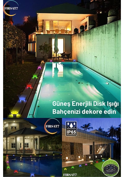 4 Adet 12 Ledli Solar Güneş Enerji Otomatik Yanma Rgb Rengarenk Toprağa Saplamalı Bahçe Aydınlatma