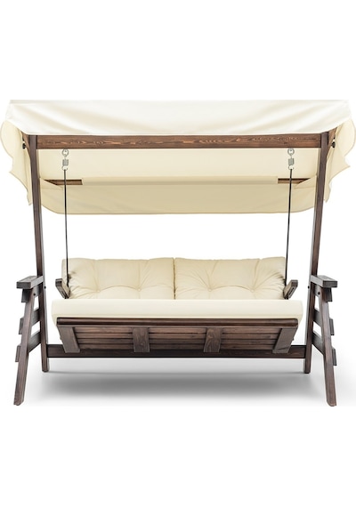 Belek Swing Ahşap Dış Mekan Bahçe Balkon & Teras Salıncağı Krem