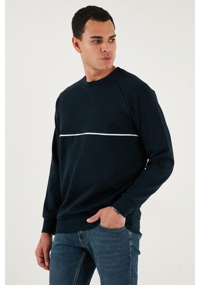 Buratti Pamuklu Şerit Detaylı Relaxed Fit Bisiklet Yaka Erkek Sweat 5901227 Lacivert