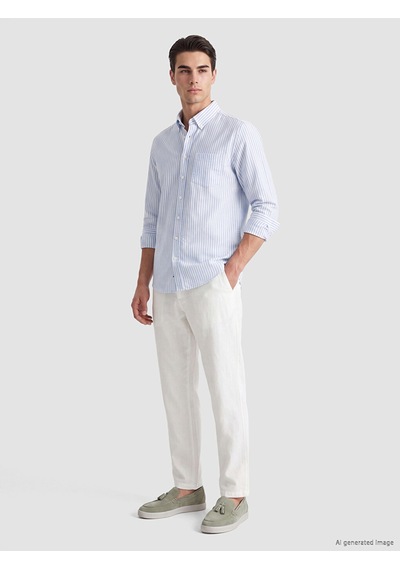Lcwaıkıkı Classic Beyaz Regular Fit Çizgili Oxford Erkek Gömlek
