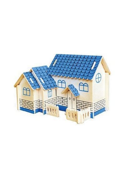İdeal 3D Büyük Ahşap Maket 3D Mavi Ev Woodcraft Construction