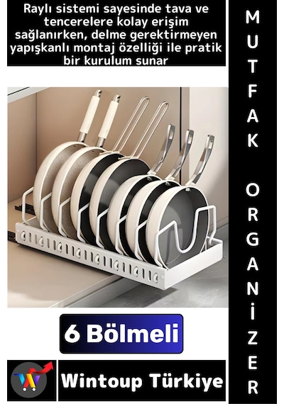 Mutfakorganizer Montajsız Mutfak Tezgah Dolap Düzenleyici Teleskopik Raylı Tava Tencere Organizeri