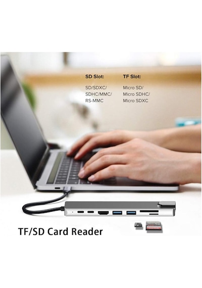 Obrax 8in1 Ethernet SD USB Type-C HDMI Girişli Çevirici Hub